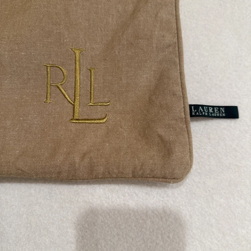 LRL Ralph Lauren Pillow Cover Monogram Brown Zip Closure Euro 25